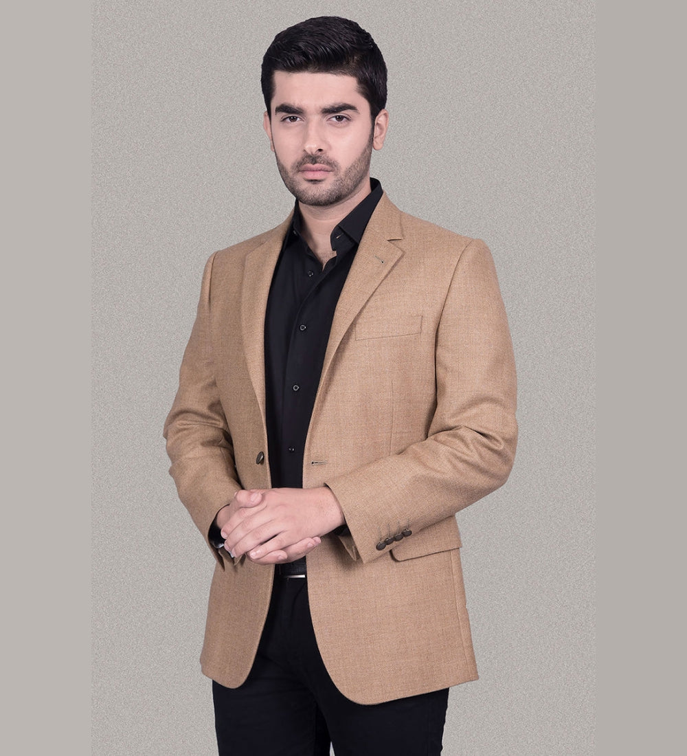 Peanut Brown Plain Worsted Tweed Classic Blazer