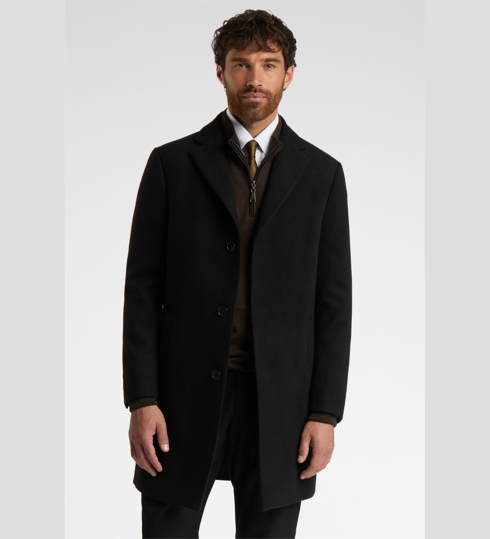 Slim Fit Black Long Coat