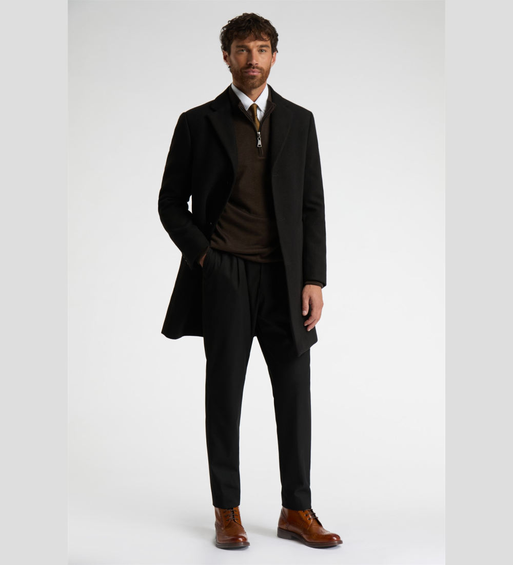 Slim Fit Black Long Coat