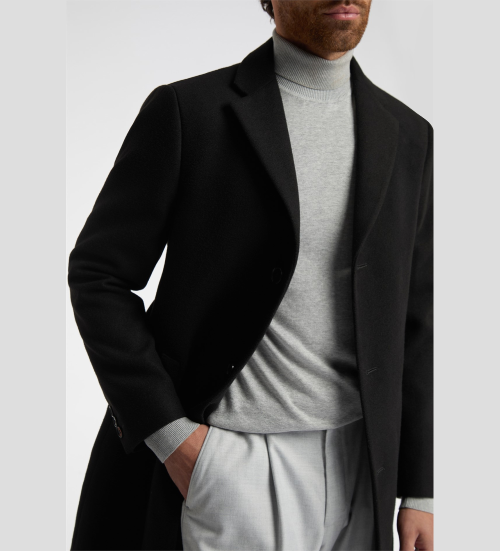 Slim Fit Black Long Coat