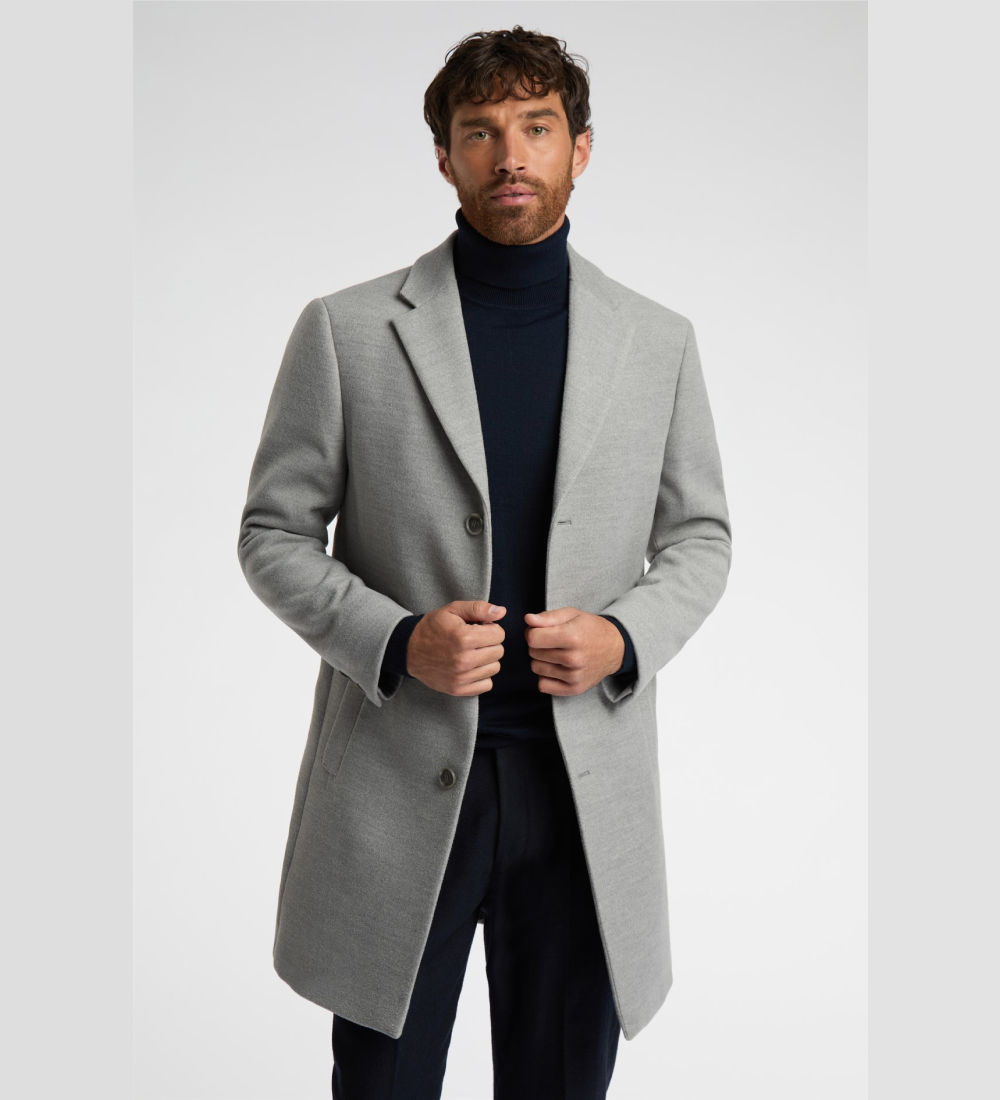 Slim Fit Light Grey Long Coat