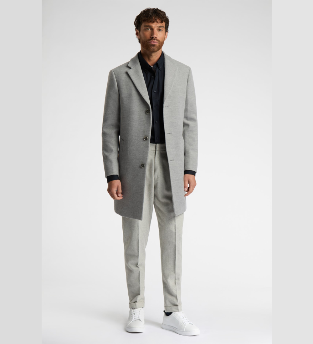 Slim Fit Light Grey Long Coat