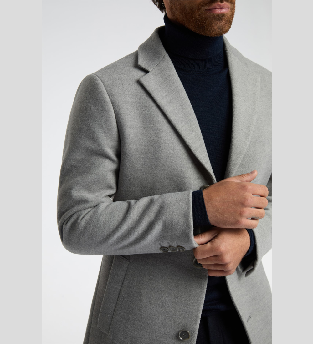 Slim Fit Light Grey Long Coat