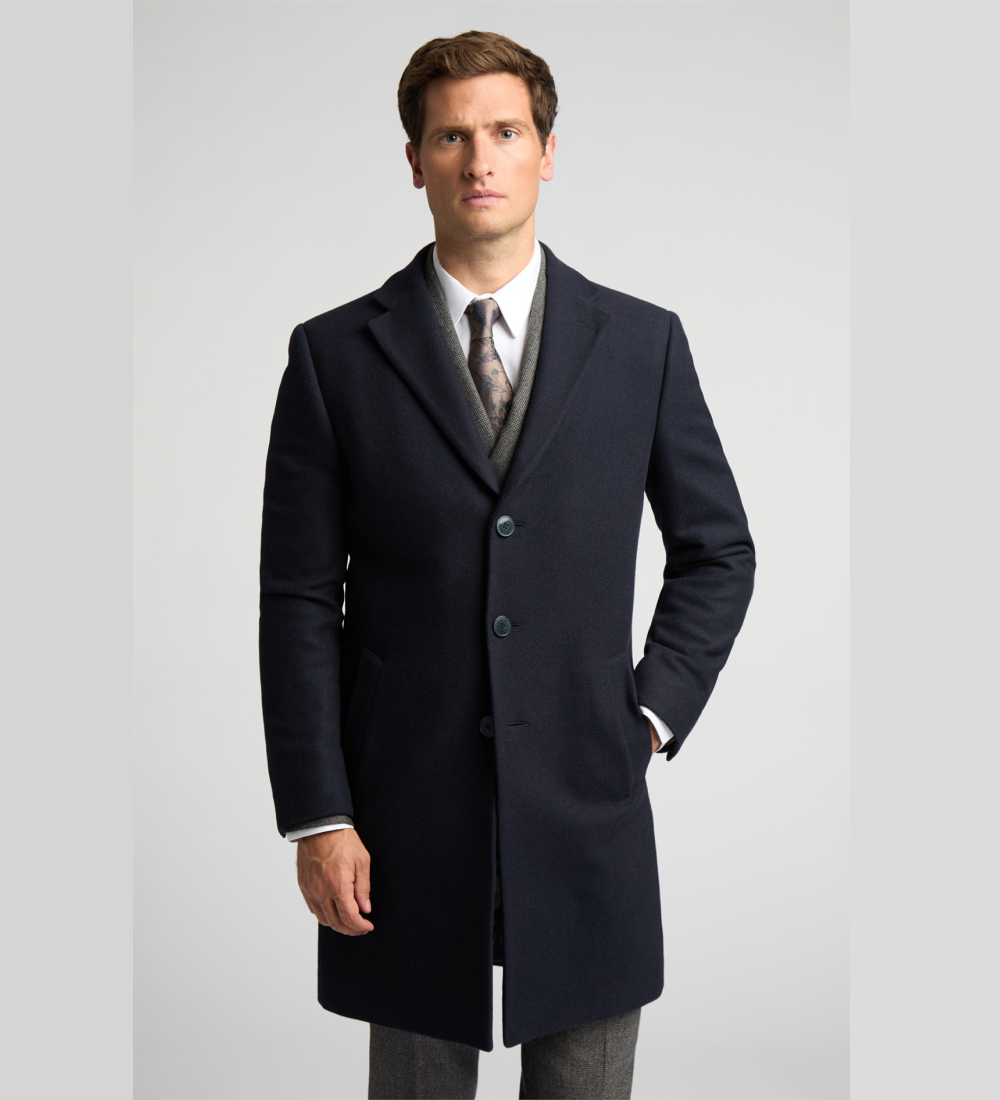Cashmere Blend Navy Long Coat