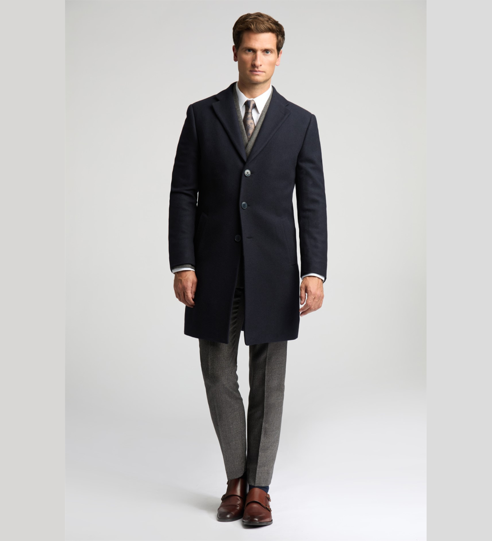 Cashmere Blend Navy Long Coat