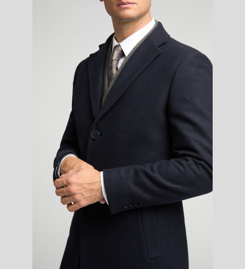 Cashmere Blend Navy Long Coat