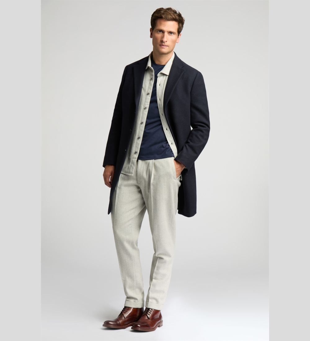 Cashmere Blend Navy Long Coat