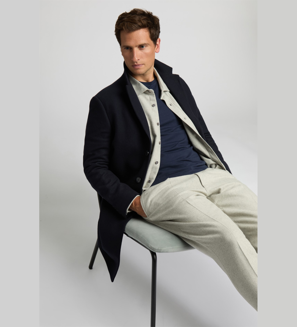 Cashmere Blend Navy Long Coat