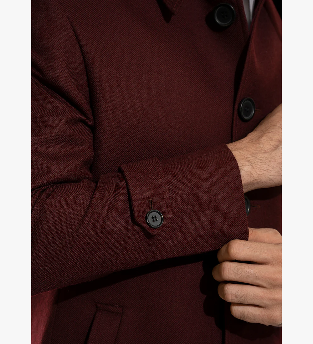 Plain Twill-Maroon, Wool Rich, Worsted Tweed Long Coats