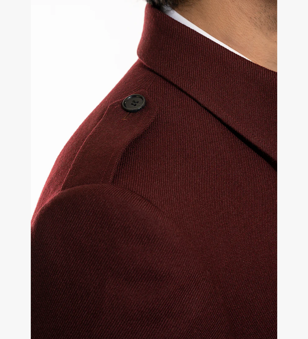 Plain Twill-Maroon, Wool Rich, Worsted Tweed Long Coats
