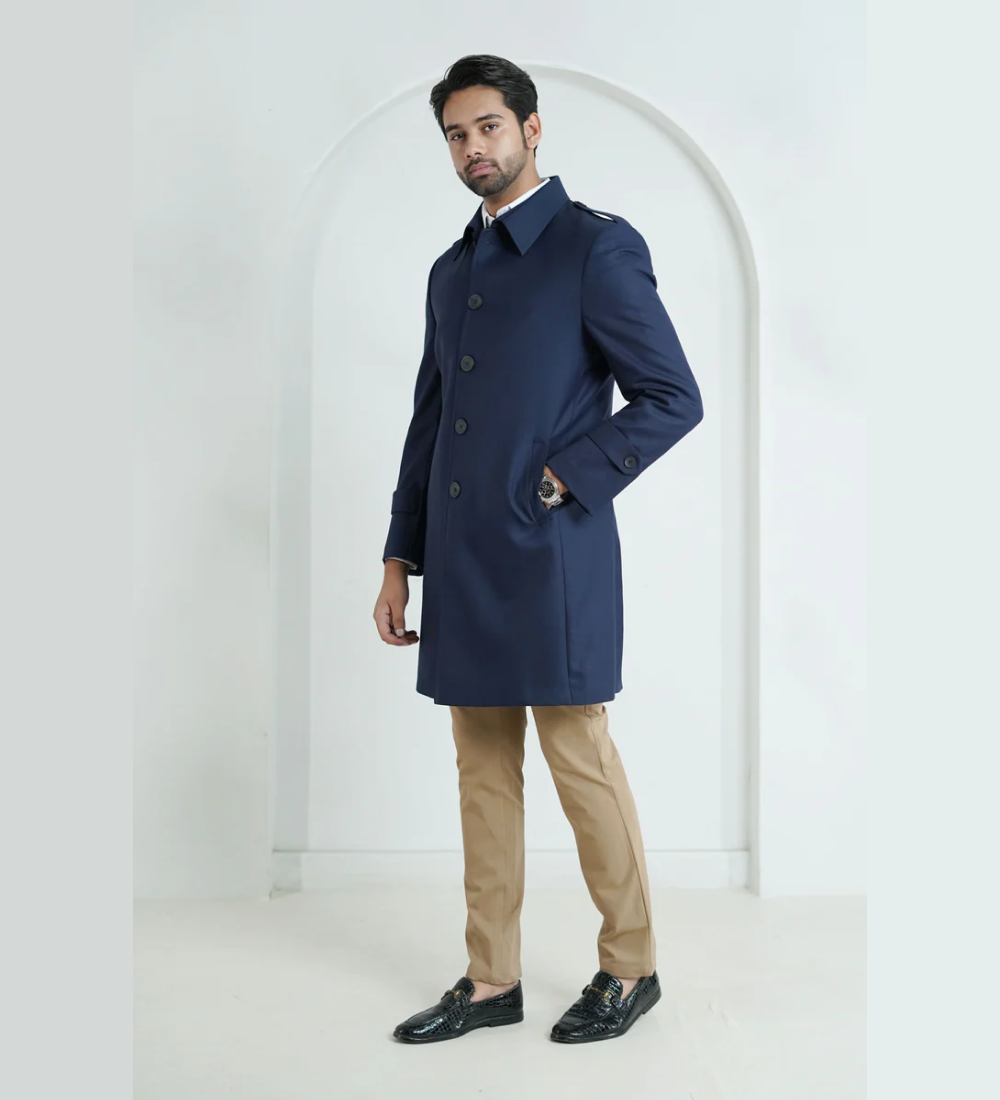 Plain Blue, Merino Wool, Superior Serge, Long Coat