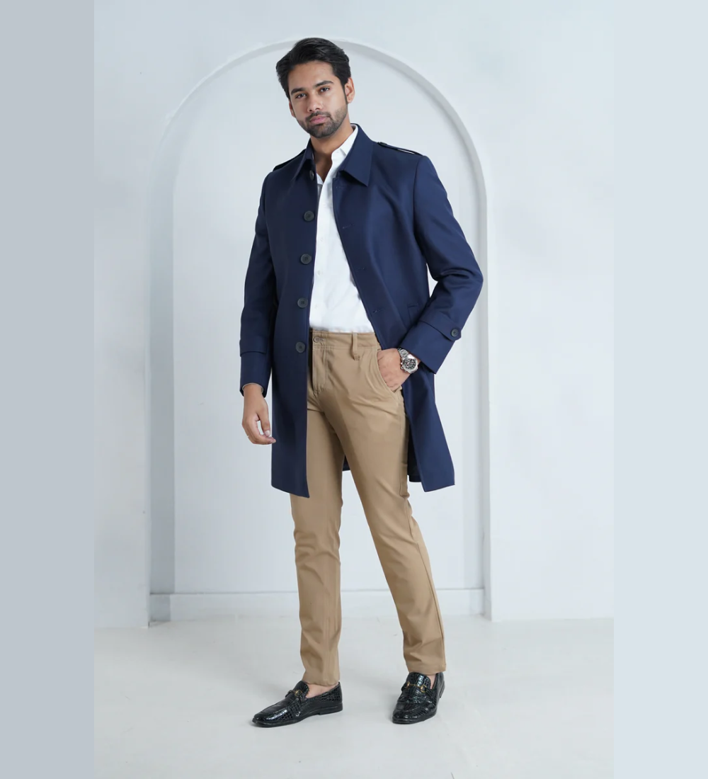 Plain Blue, Merino Wool, Superior Serge, Long Coat