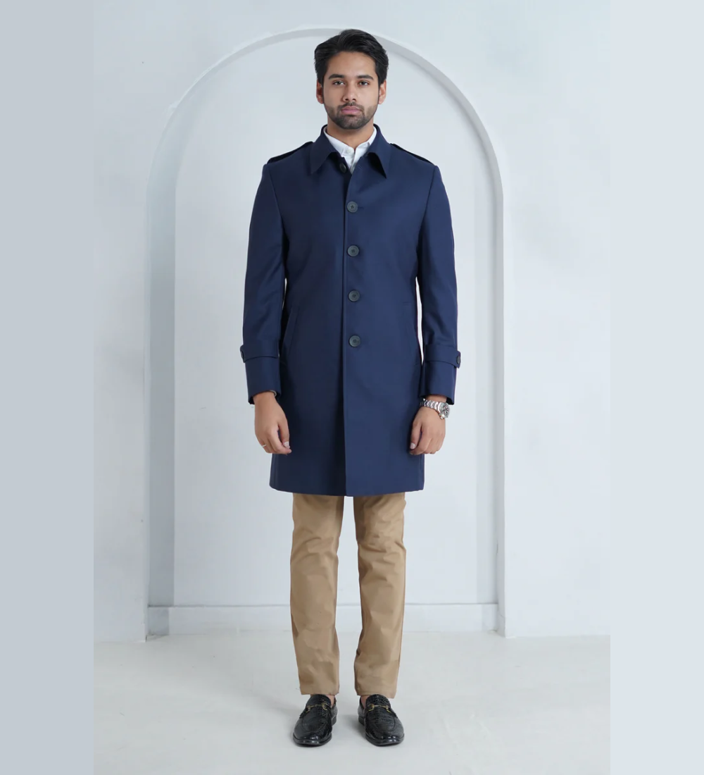 Plain Blue, Merino Wool, Superior Serge, Long Coat