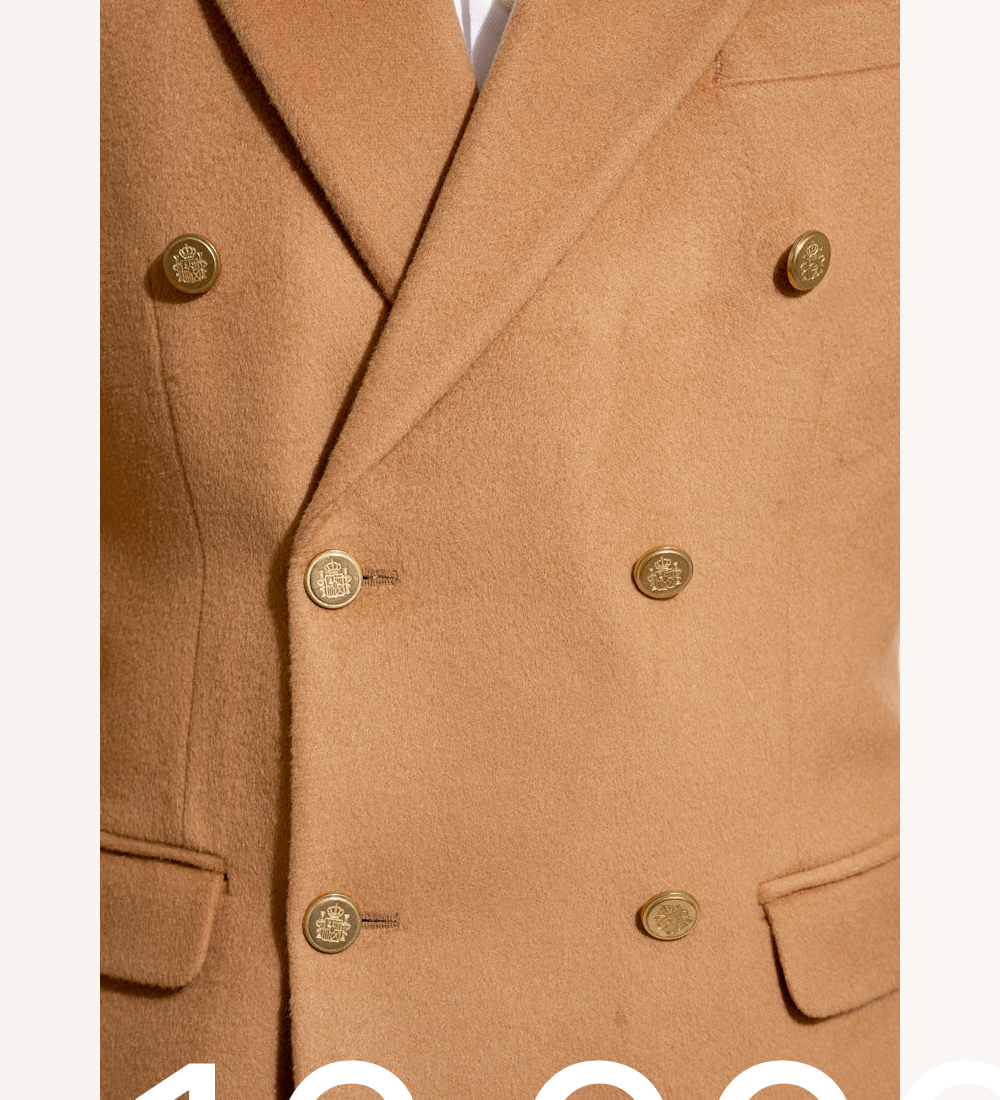 Plain-Camel Brown, Wool Blend Fleece, Double Breasted Blazer