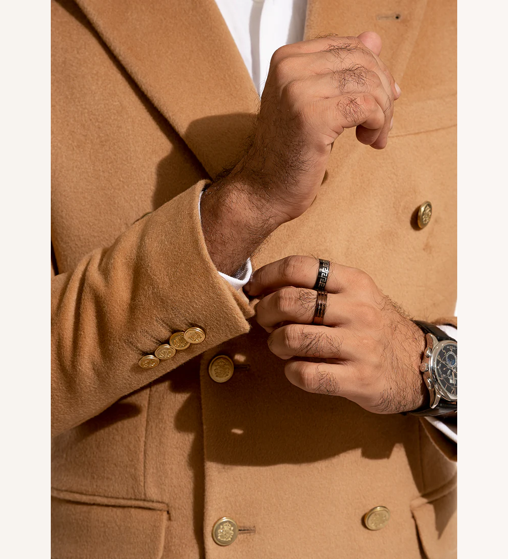 Plain-Camel Brown, Wool Blend Fleece, Double Breasted Blazer