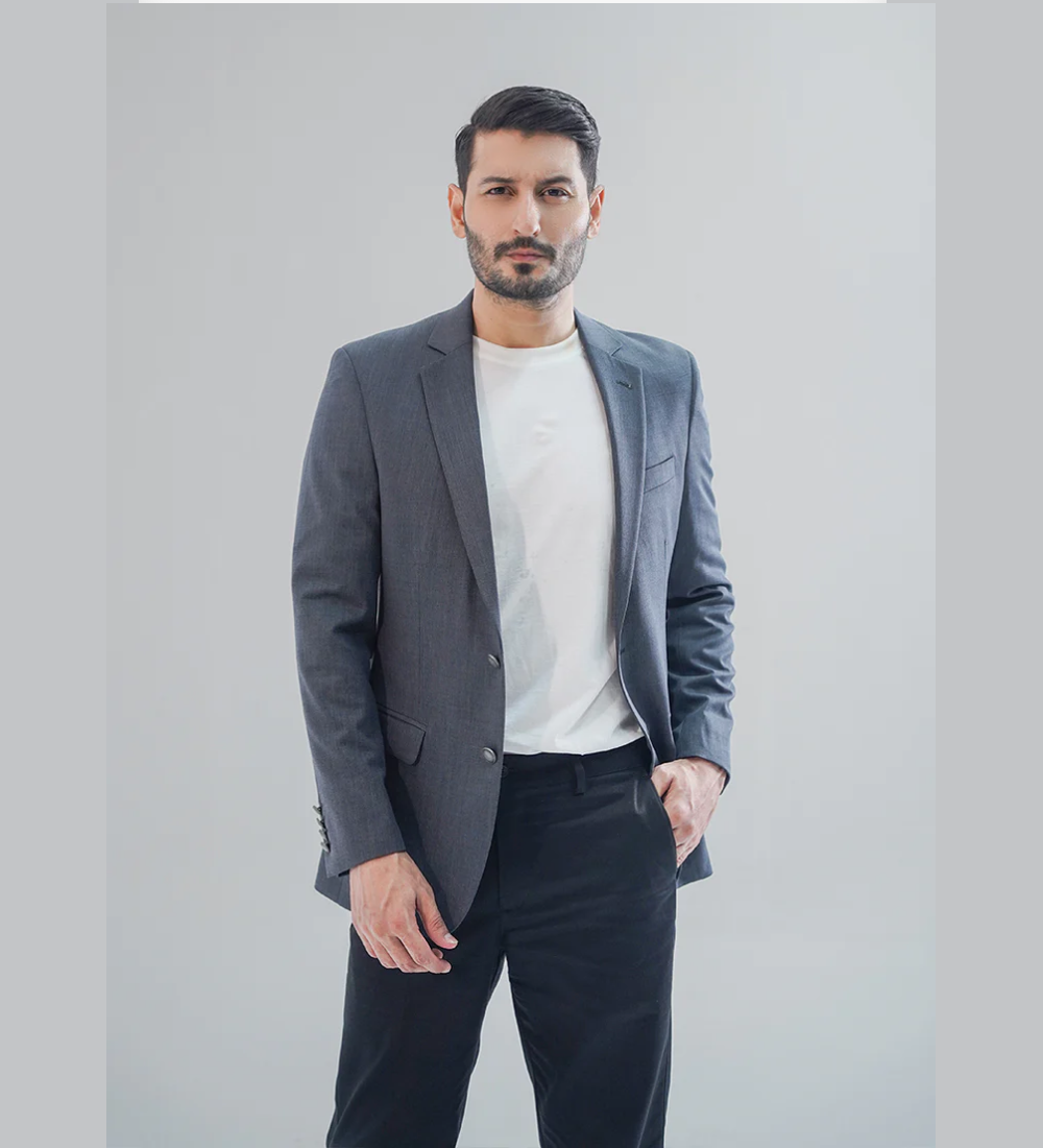 Grey Plain Tropical Classic Blazer