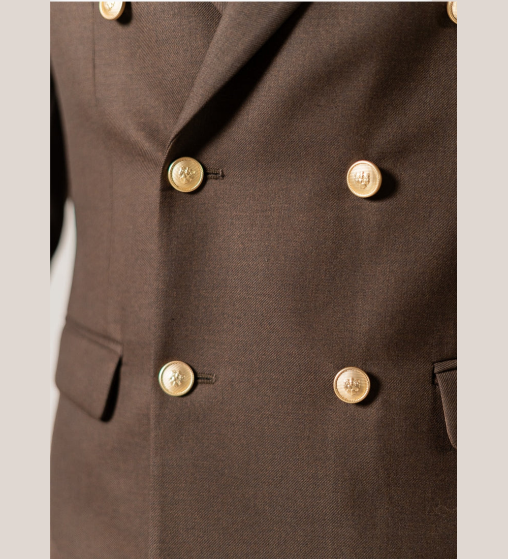 Brown Wool Blend Fleece Double Breasted Blazer