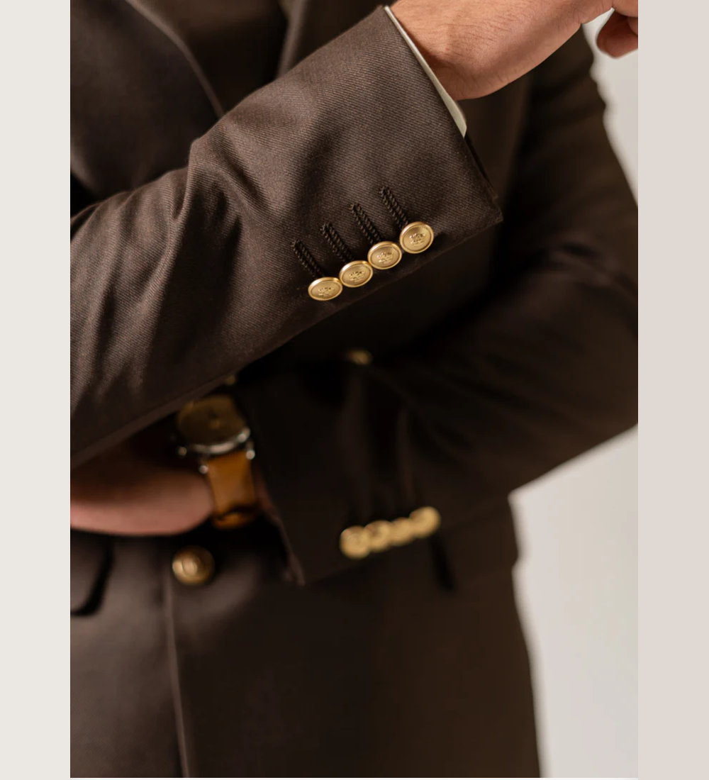 Brown Wool Blend Fleece Double Breasted Blazer