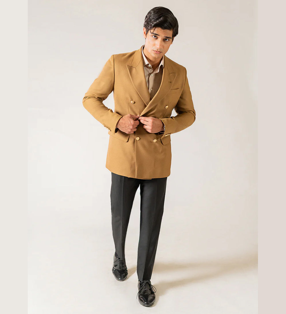 Brown Wool Blend Double-Breasted Blazer