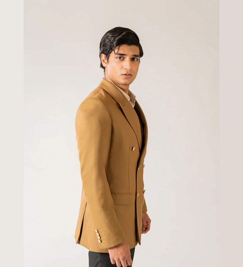 Brown Wool Blend Double-Breasted Blazer