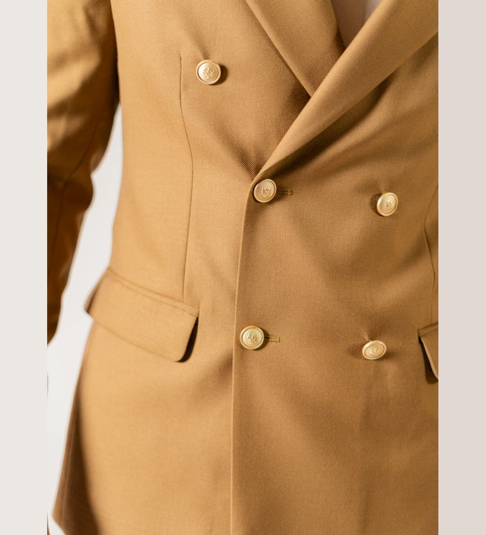 Brown Wool Blend Double-Breasted Blazer