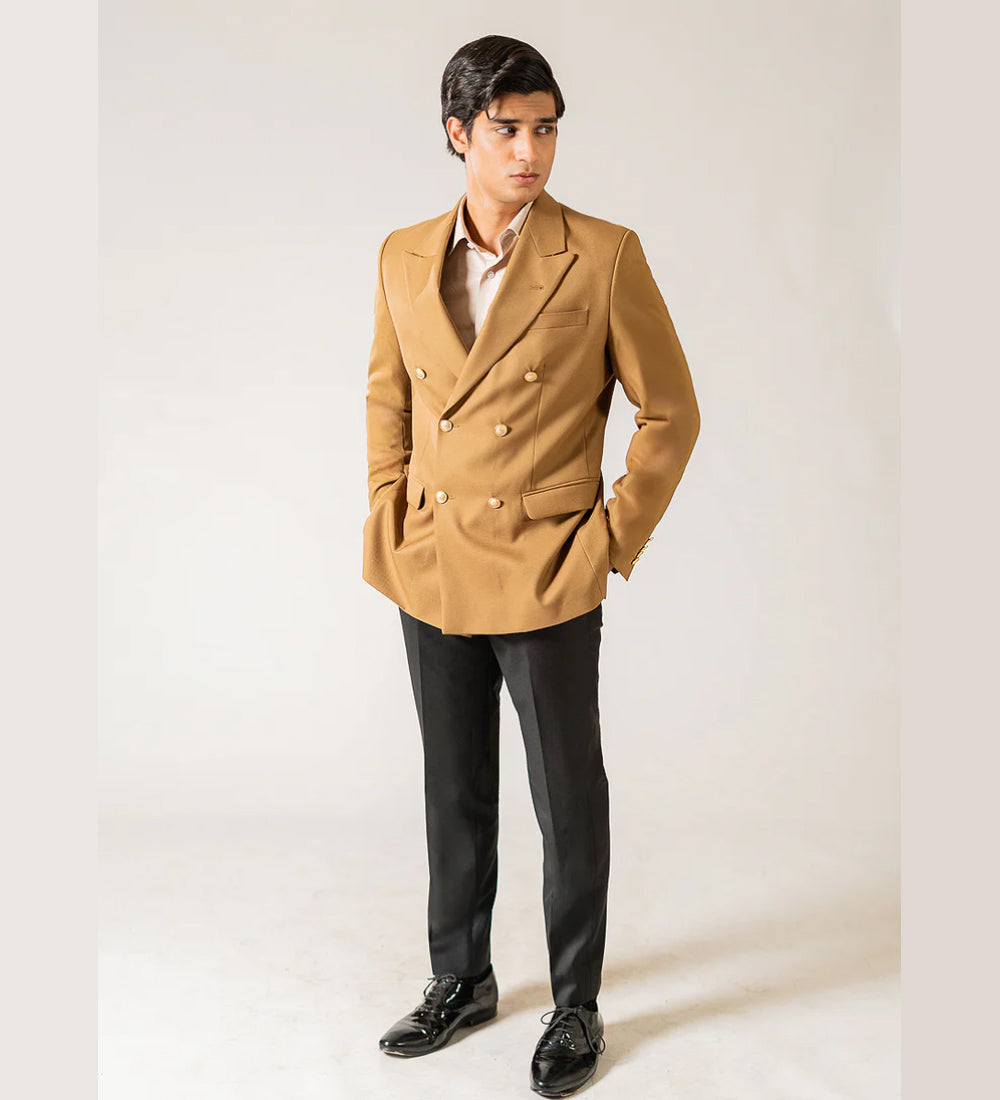 Brown Wool Blend Double-Breasted Blazer