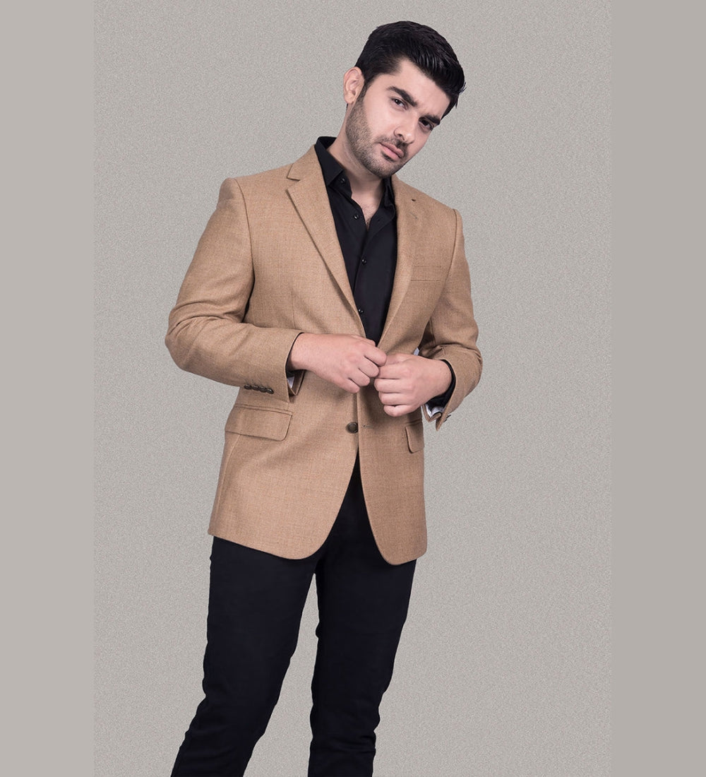 Peanut Brown Plain Worsted Tweed Classic Blazer