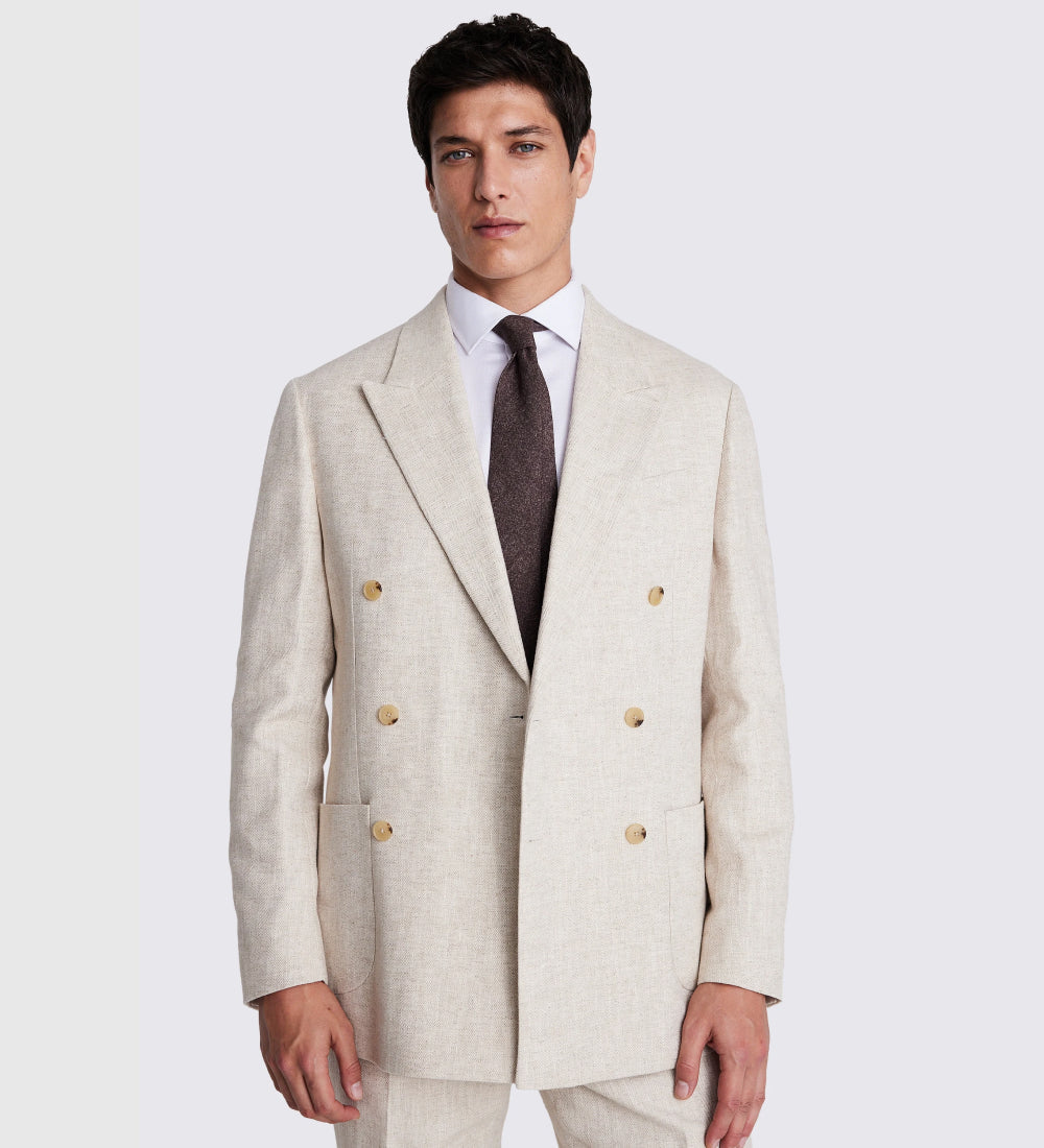 Relaxed Fit Ecru Herringbone Jacket