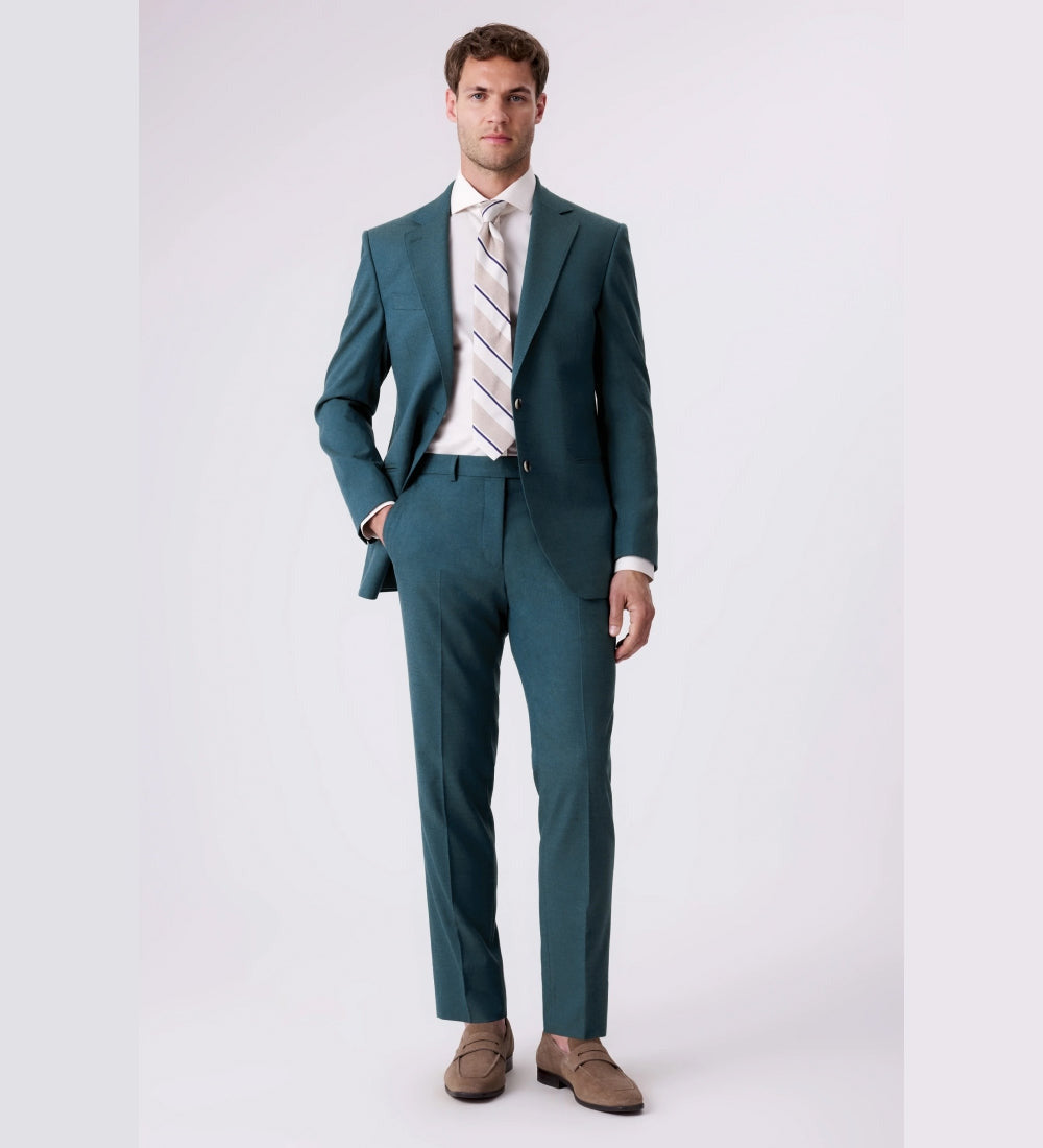 Tailored Fit Teal Flannel Suit