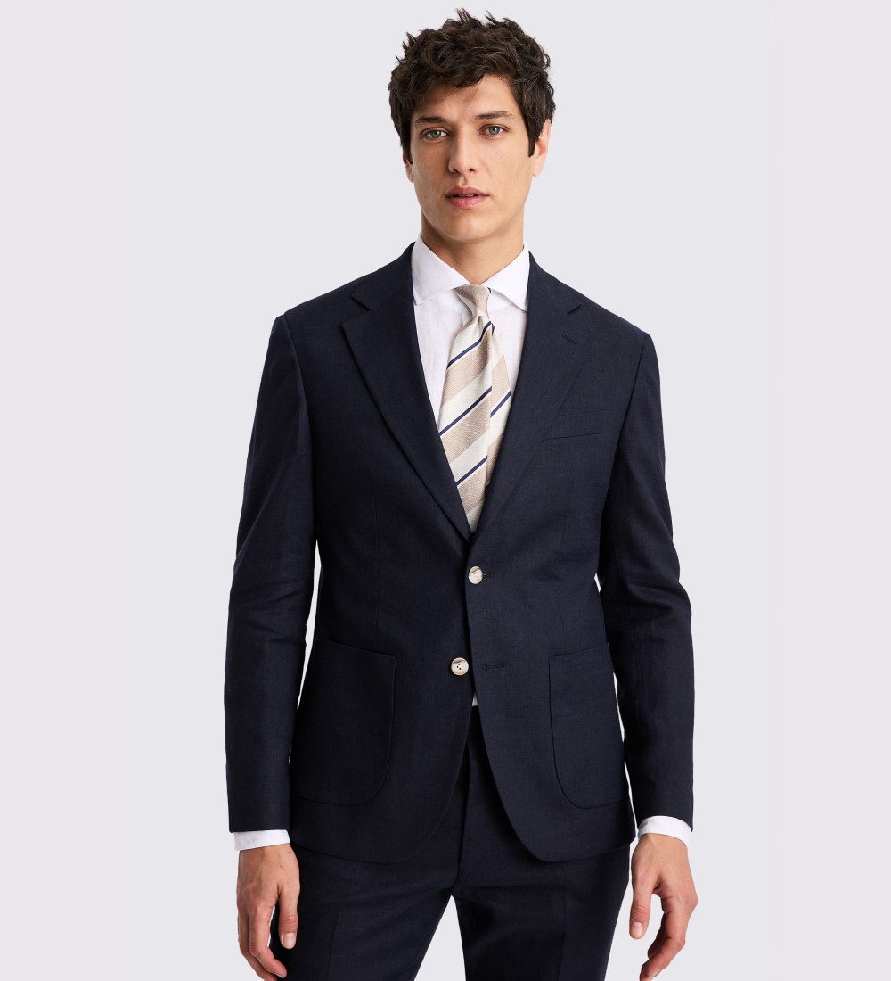 Slim Fit Navy Matte Linen Suit