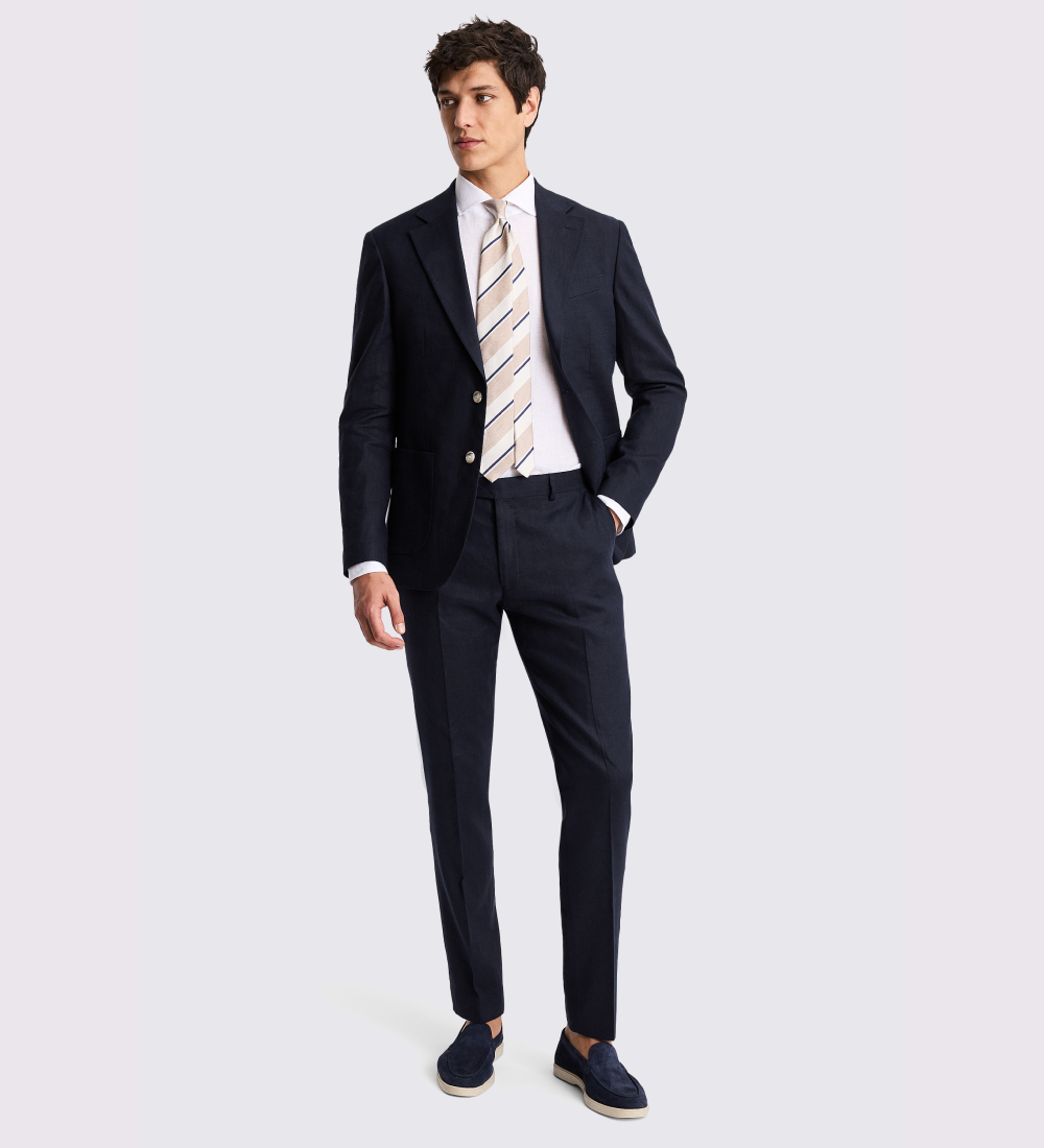 Slim Fit Navy Matte Linen Suit