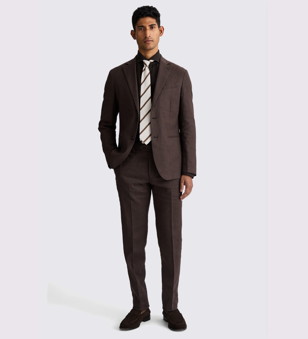 Tailored Fit Brown Matte Linen Suit