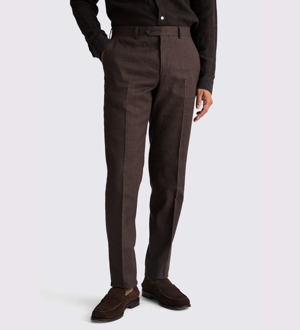 Tailored Fit Brown Matte Linen Suit