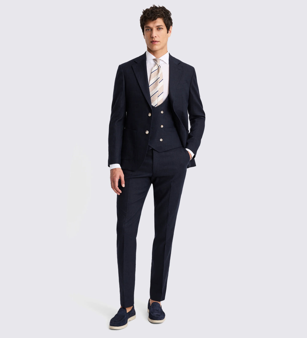 Slim Fit Navy Matte Linen Suit