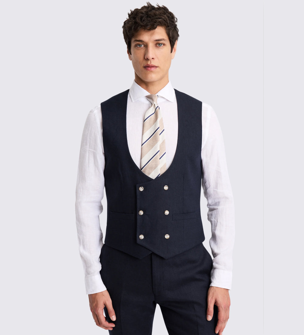 Slim Fit Navy Matte Linen Suit