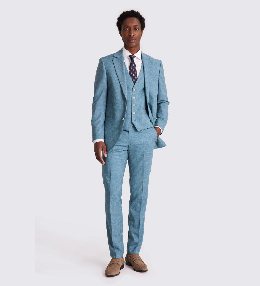 Tailored Fit Teal Slub Suit