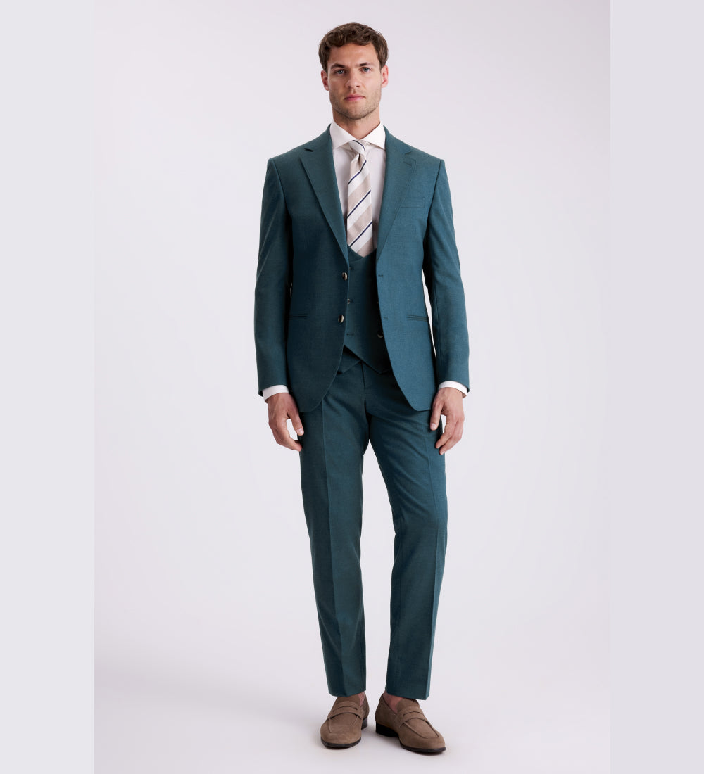 Tailored Fit Teal Flannel Suit