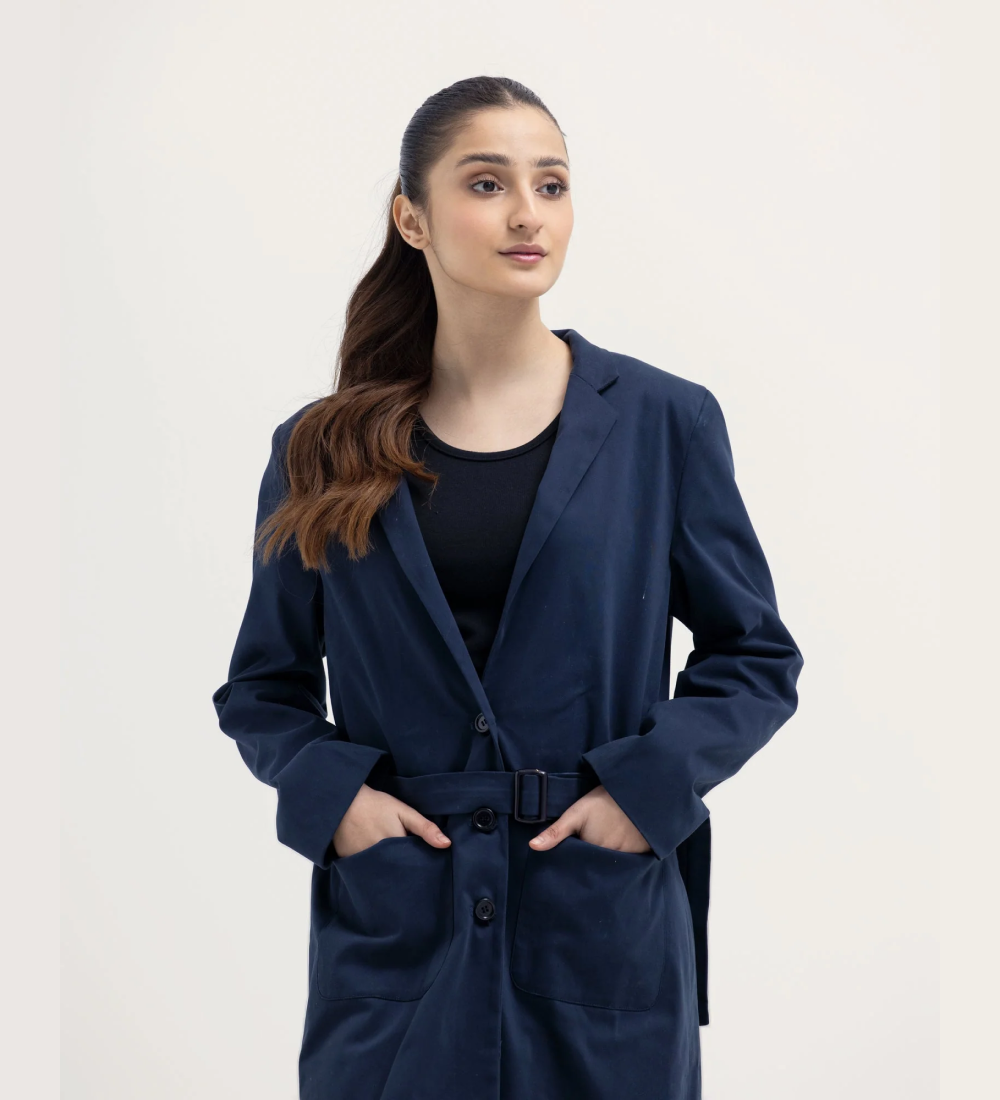 Women Navy Long Coat