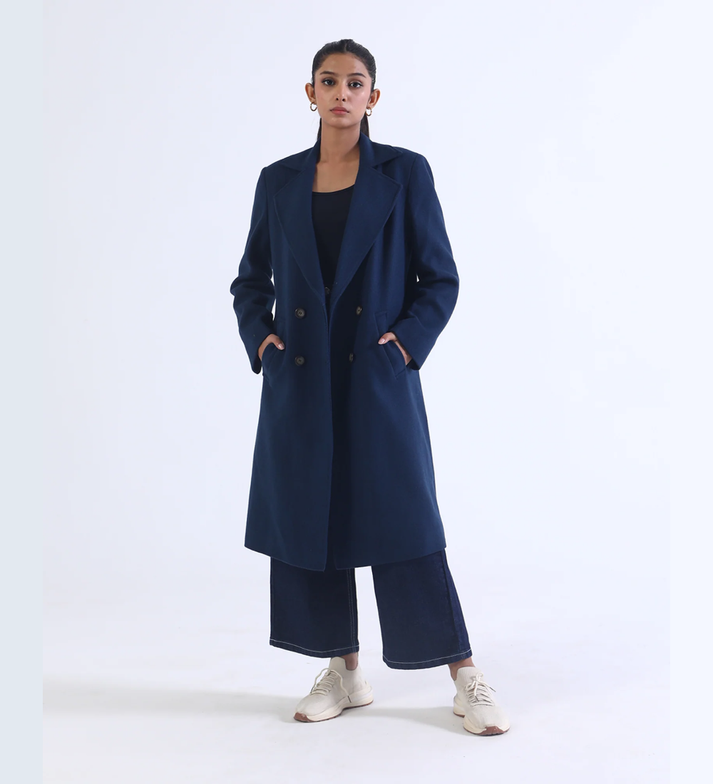 Women Blue Long Coat