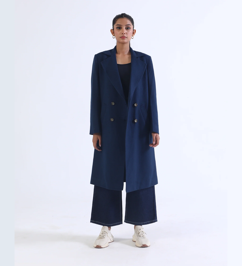 Women Blue Long Coat
