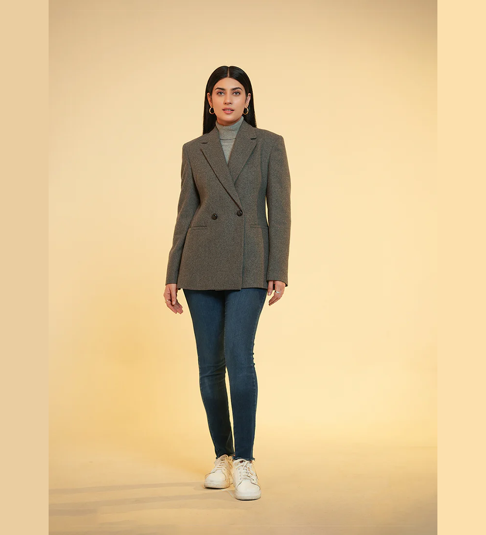 Ladies Jacket Double Button Dark Grey Plain