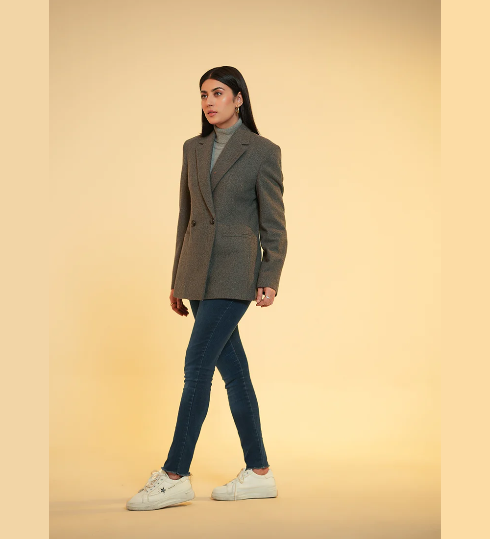 Ladies Jacket Double Button Dark Grey Plain