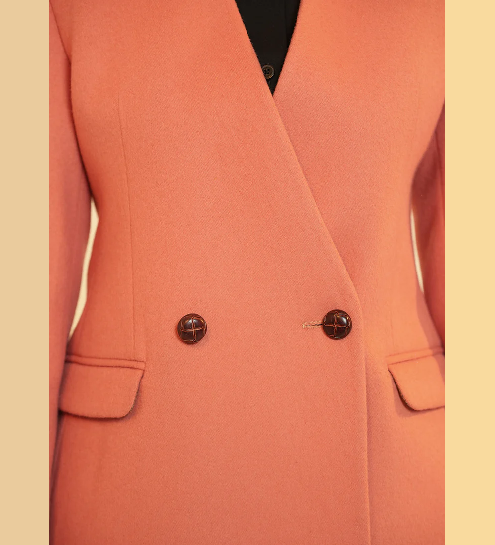 Ladies Jacket - V Neck Double Button Peach Plain
