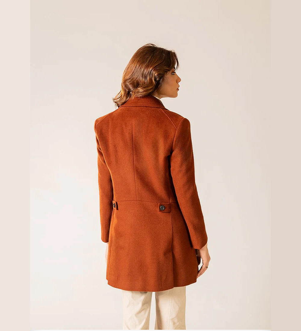 Ladies Long Coat - Woolen Fleece Camel Brown Plain