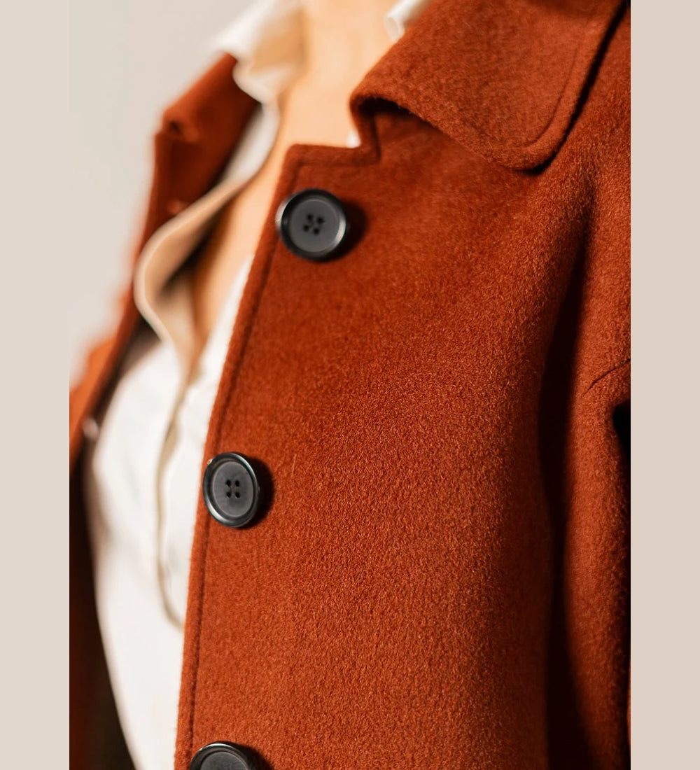 Ladies Long Coat - Woolen Fleece Camel Brown Plain