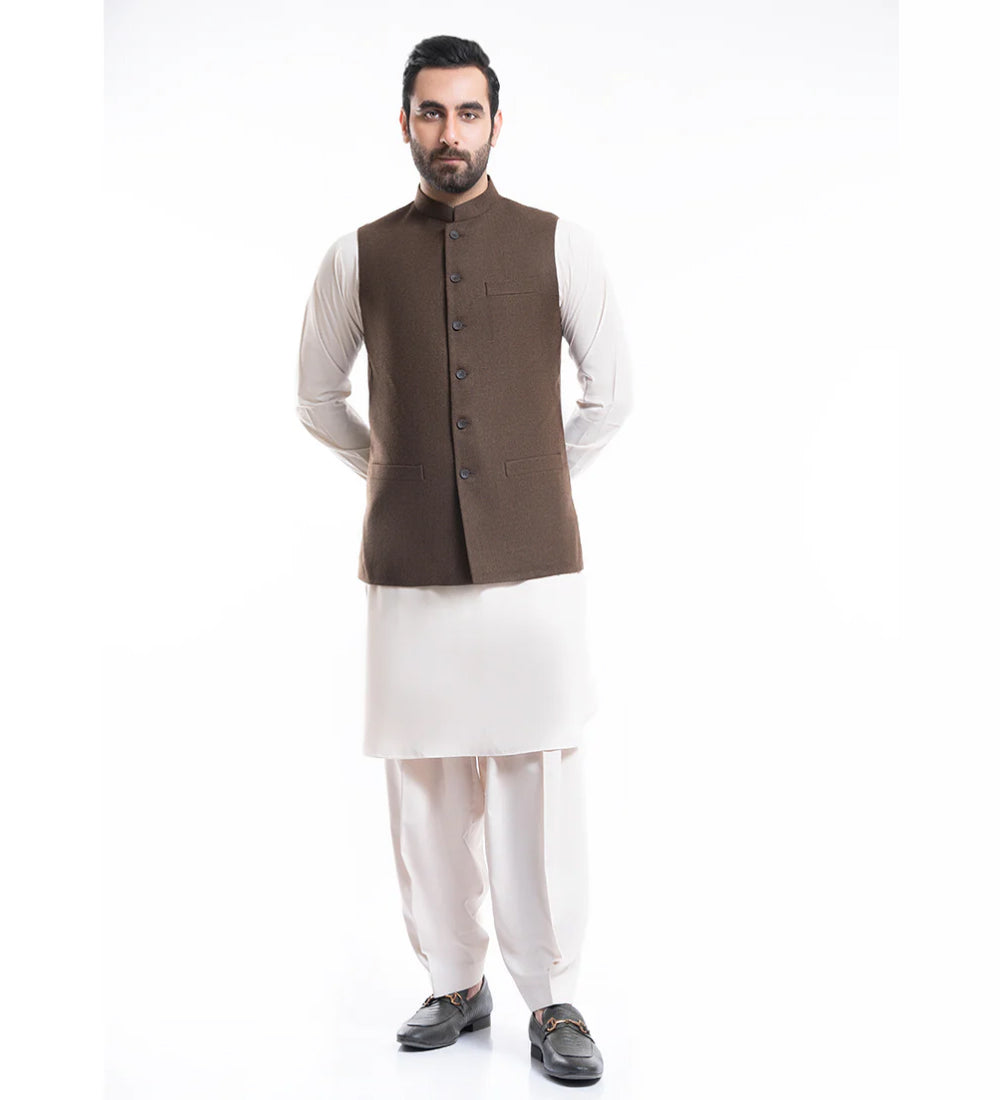 Plain Twill-Dark Brown, Wool Rich, Worsted Tweed, Classic Waist Coat