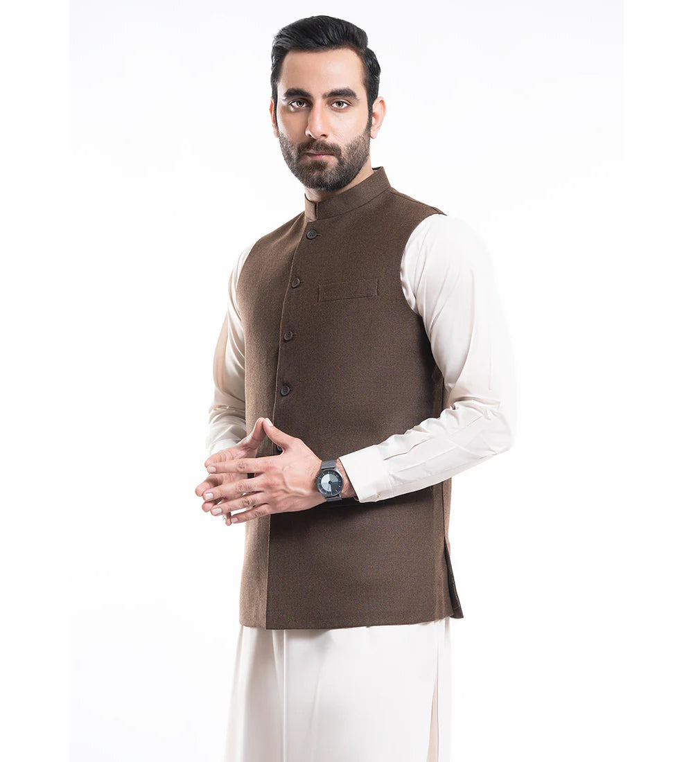 Plain Twill-Dark Brown, Wool Rich, Worsted Tweed, Classic Waist Coat