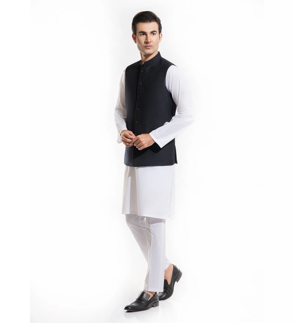 Plain-Black, Wool Rich, Worsted Tweed, Classic Waist Coat