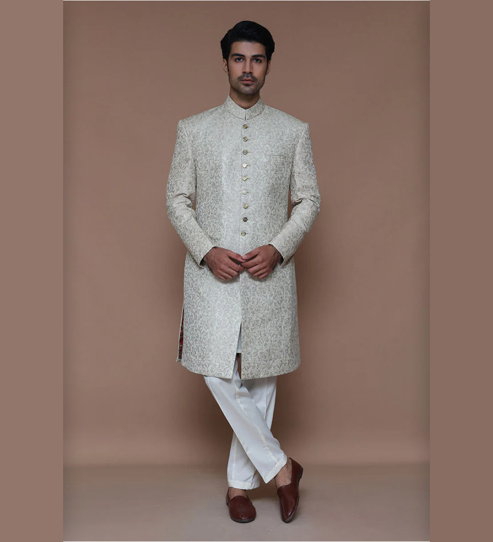 Creme Brulee Zari Jamawar Sherwani