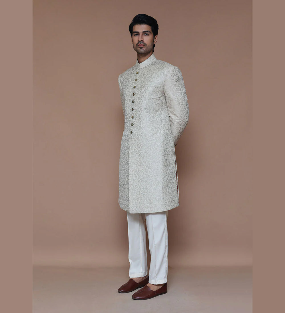 Creme Brulee Zari Jamawar Sherwani